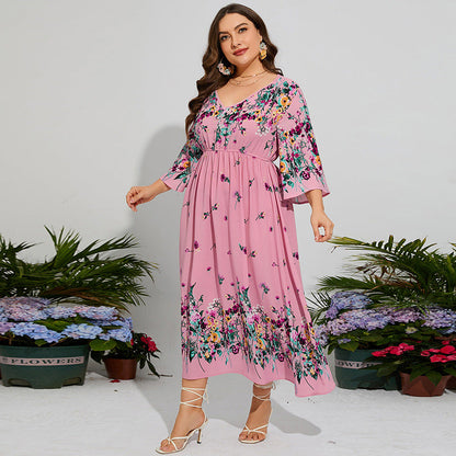 Women Vacation Elegant Tiny Flower Maxi Dress