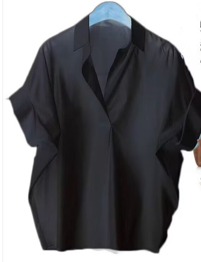 Women Casual Short-Sleeve Blouse Polyester Lapel