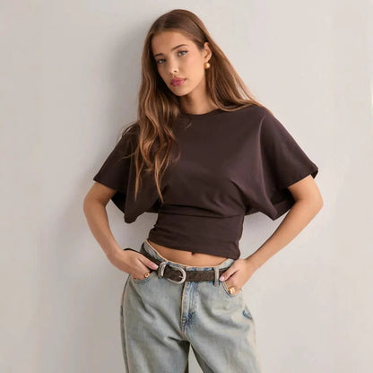 Camiseta informal de poliéster de manga corta para mujer