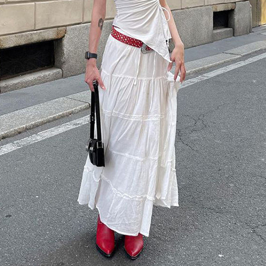 Falda elegante de algodón con volantes de color liso a la moda para mujer