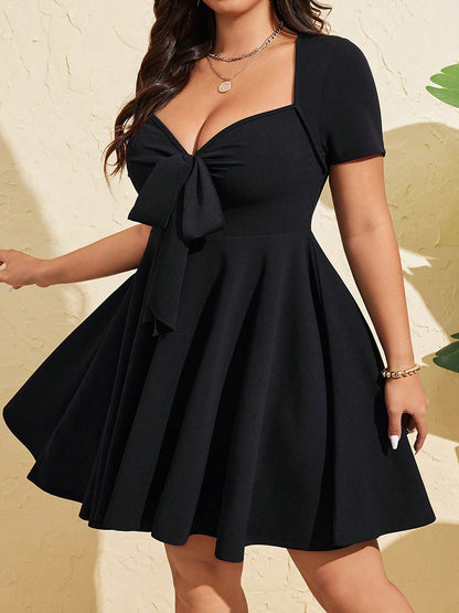 Plus Size Women's Elegant Bow Solid Color Dress