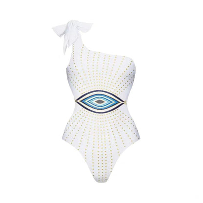 Women Fashion Evil Eye Print One-Piece Swimsuit Set
