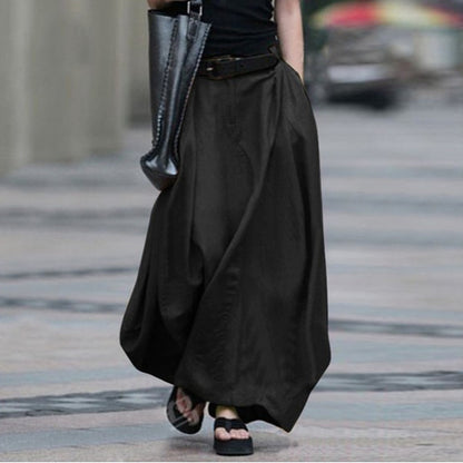 Women Fashion Casual Solid Color High Waist Skirt