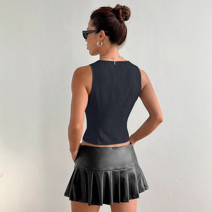 Camiseta sin mangas ajustada con cordones de color liso a la moda para mujer