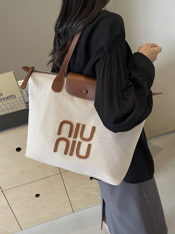 Bolso de mano de lona con letras informales de moda de verano para mujer