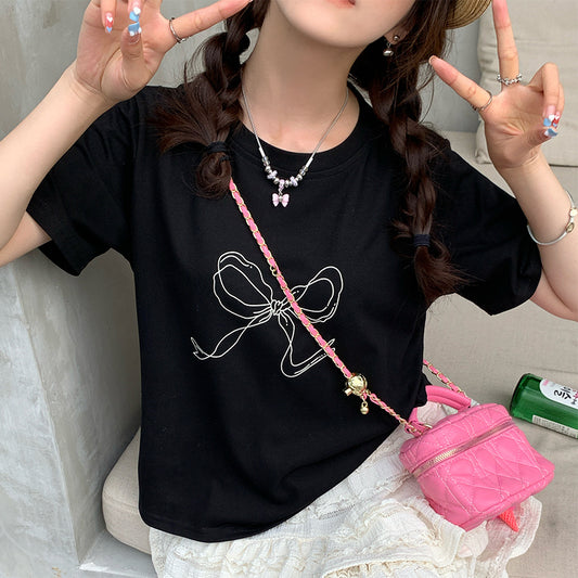 Women’s Casual Bowknot Printed Short-Sleeve T-Shirt