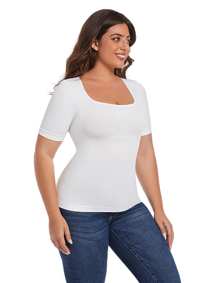 Women Casual Solid Color Plus Size Seamless T-Shirt