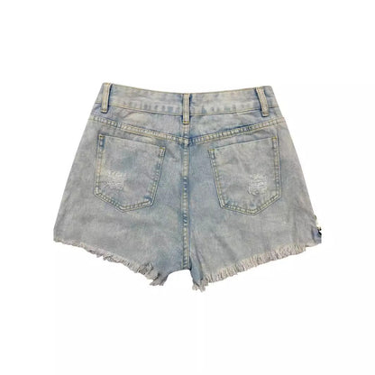Women Fashion Sexy Side Zipper Ripped Denim Shorts