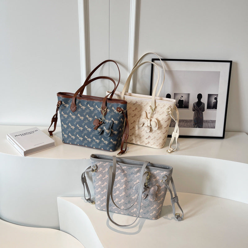 Bolso de mano de PU de gran capacidad con estampado retro a la moda para mujer para uso diario