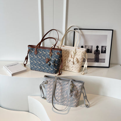 Bolso de mano de PU de gran capacidad con estampado retro a la moda para mujer para uso diario