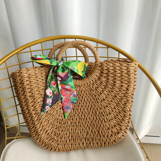 Fashion Floral Printed Ribbon Tie Bag Handle Scarf