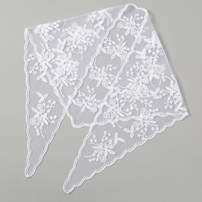 Bufanda triangular con encaje floral de color sólido para mujer, material acrílico, elegante accesorio de moda