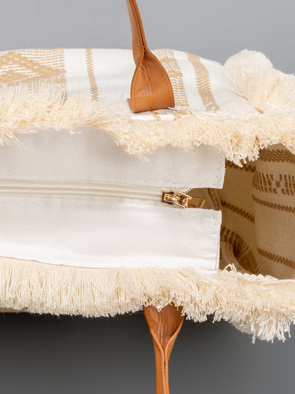 Bolso tote de lona con borlas de gran capacidad estilo bohemio