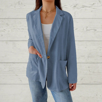 Women Casual Solid Color Cotton And Linen Blazer