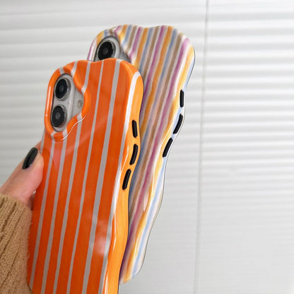 Women Fashion Color Matching Stripe Wavy Edge Iphone Case