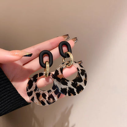 Women Fashion Exaggerated Leopard Round Ear Ring Earrings
