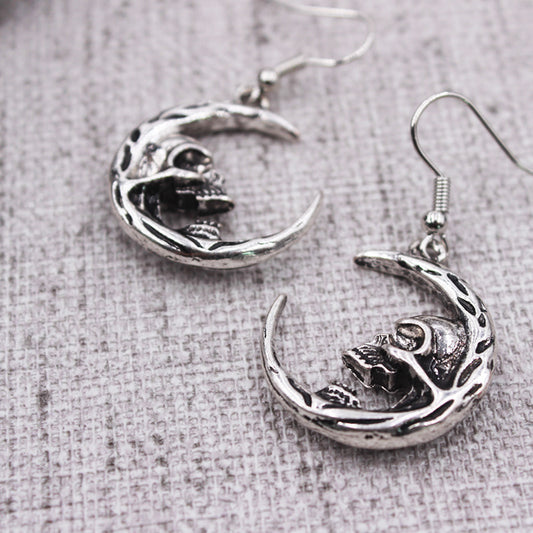 Gothic Skull Moon Earrings in Alloy with Punk Style Design