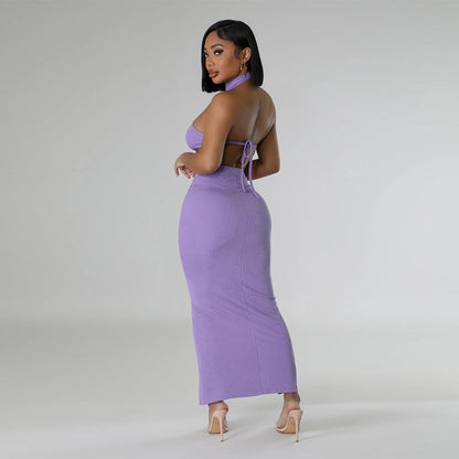 Conjunto de top corto sin mangas de color sólido sexy a la moda para mujer