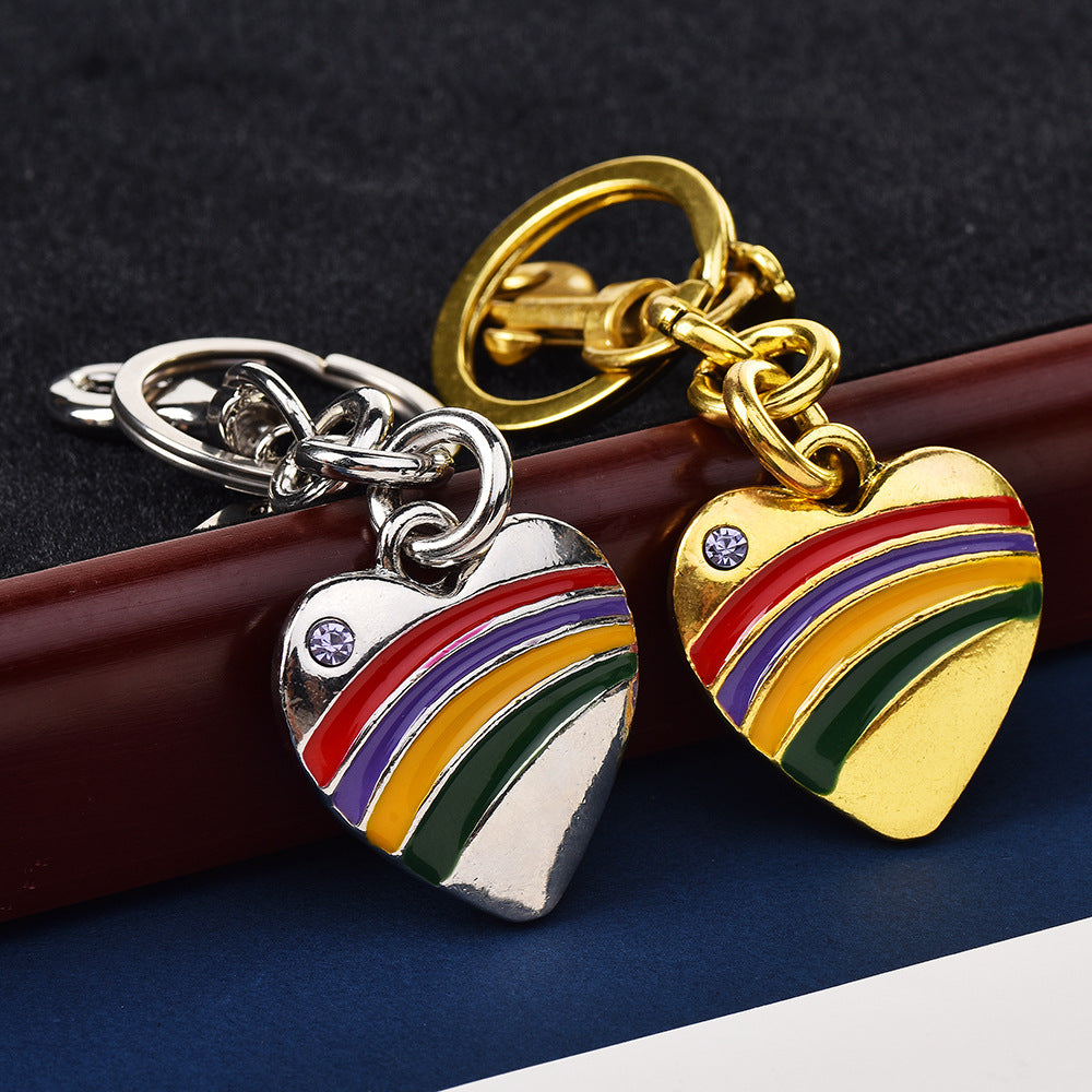 Women Simple Alloy Love Rainbow Pendant Keychain