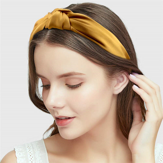 Bandeau à cheveux rétro en satin pour femme, accessoire de coiffure de couleur unie pour un look élégant