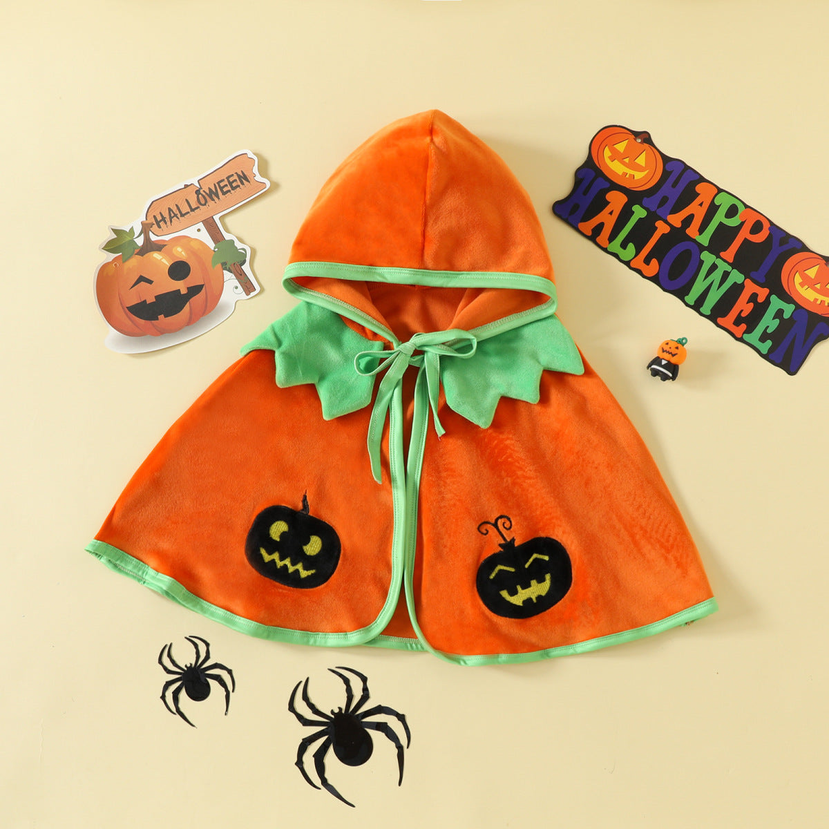 Kids Toddler Baby Girls Halloween Pumpkin Hooded Cape