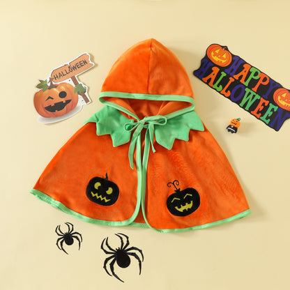 Kids Toddler Baby Girls Halloween Pumpkin Hooded Cape