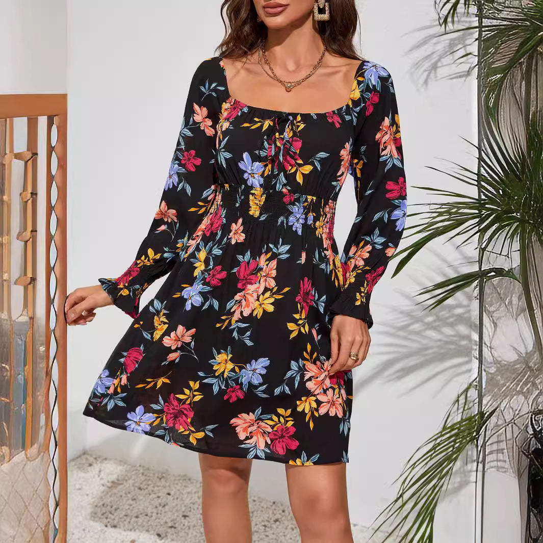 Vestido casual de algodón con estampado floral para mujer