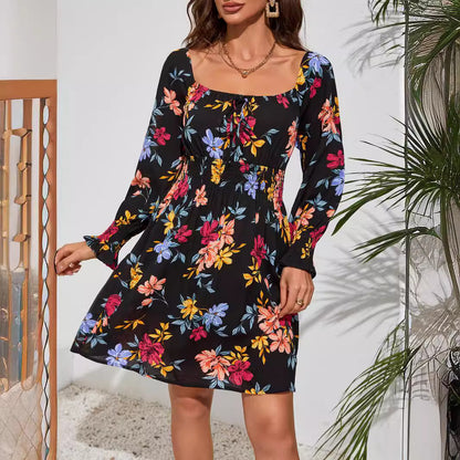 Vestido casual de algodón con estampado floral para mujer