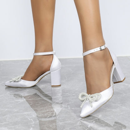 Zapatos de tacón con lazo y punta puntiaguda - Blanco y negro