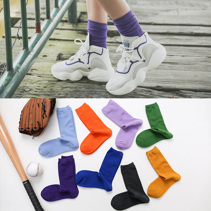 Calcetines de algodón apilados para mujer, color liso, grosor medio