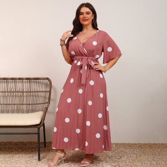 Women Fashion Casual Plus Size Dot Print Dress