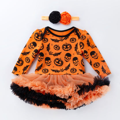 Pelele informal de algodón con estampado de calabaza para niñas pequeñas