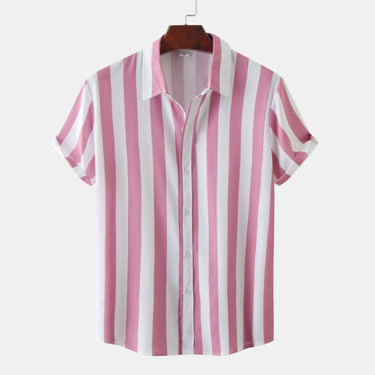 Men's Casual Vacation Stripe Print Short Sleeve Shirt
