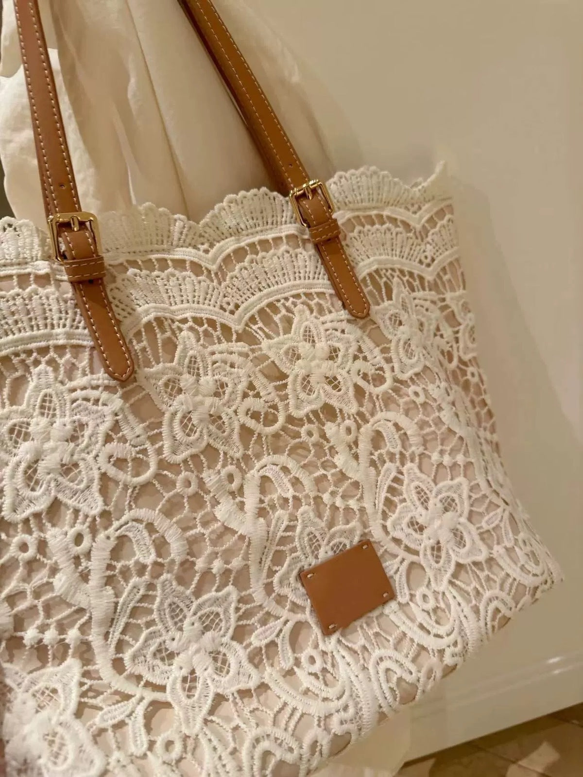 Women Casual Boho Large Capacity Lace Woven Tote Bag
