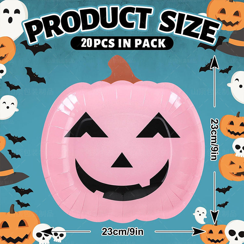 Halloween Pink Smiley Pumpkin 9 Inch Irregular Paper Plate