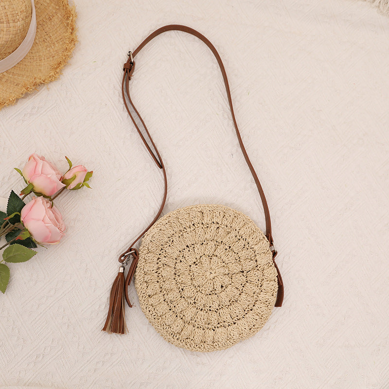 Sac à bandoulière rond tissé de style bohème pour les vacances à la plage