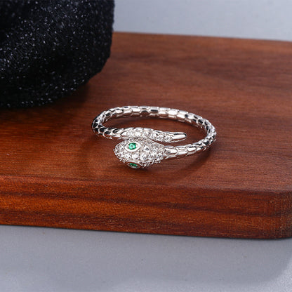 Anillo de plata con abertura de serpiente para mujer, elegante y sencillo, joyería de plata.