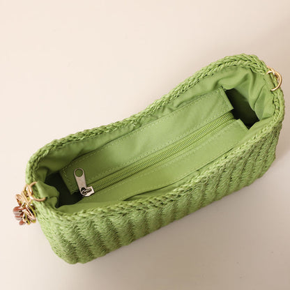 Bolso de hombro bohemio informal de paja tejida