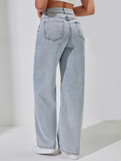 Women Casual High Waist Wide Leg Denim Jeans