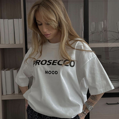 Women Casual Cotton Letter Printed Round Neck T-Shirt