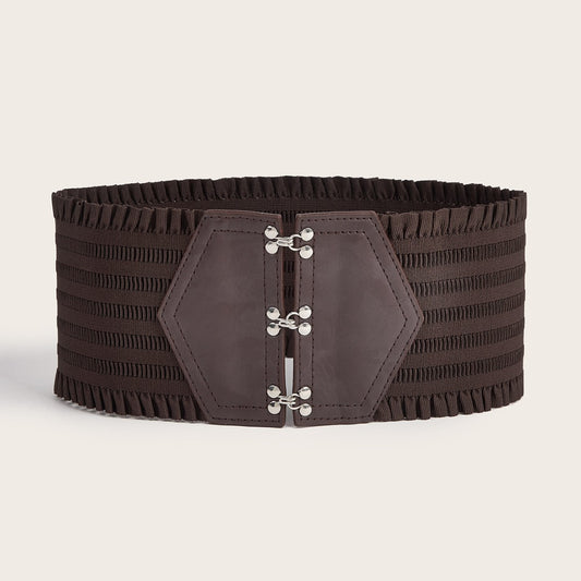 Women Fashion Solid Color Ruffled Wide Belt