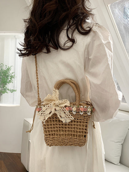 Women Fashion Casual Vacation Straw Woven Beach Handbag