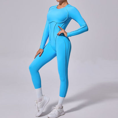 Women Fashion Solid Color Long-Sleeve Backless Jumpsuit