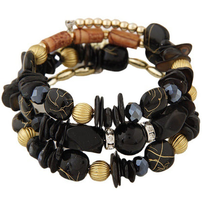 Women Fashion Boho Handmade Wooden Beaded Shell Gravel Crystal Multilayer Bracelet