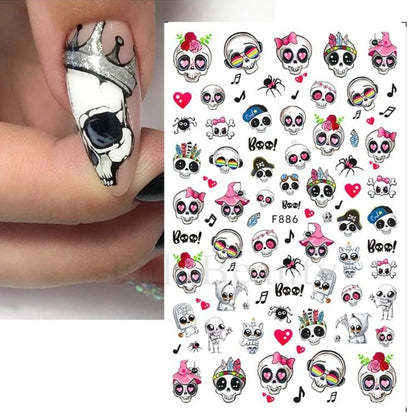 Halloween Ghost Skull Nail Art Stickers With Cartoon Design
