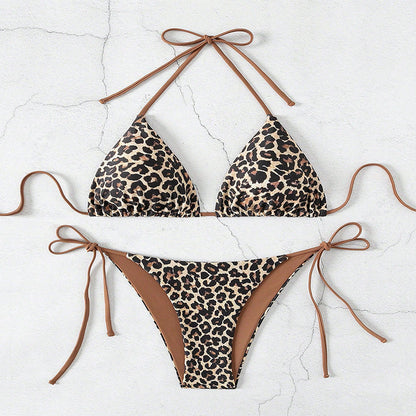 Bikini con cordones y estampado de leopardo para vacaciones de verano