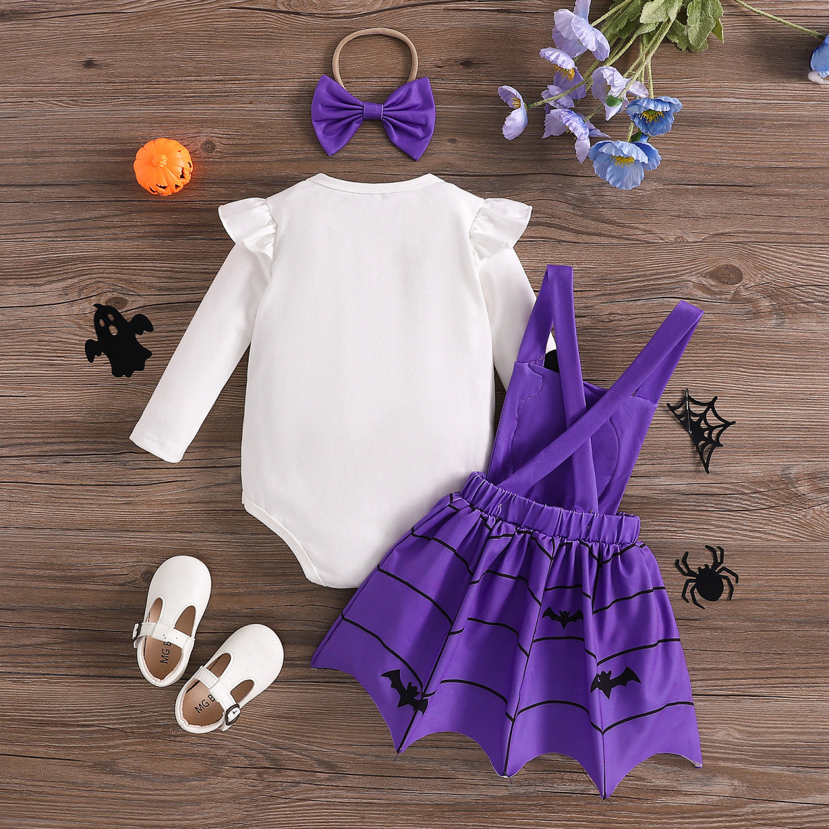 Conjunto de mameluco y vestido de manga larga para niñas pequeñas