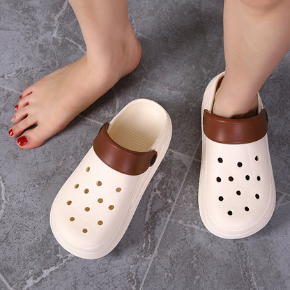 Zapatos casuales para mujer con suela gruesa, antideslizantes y con agujeros en colores contrastantes