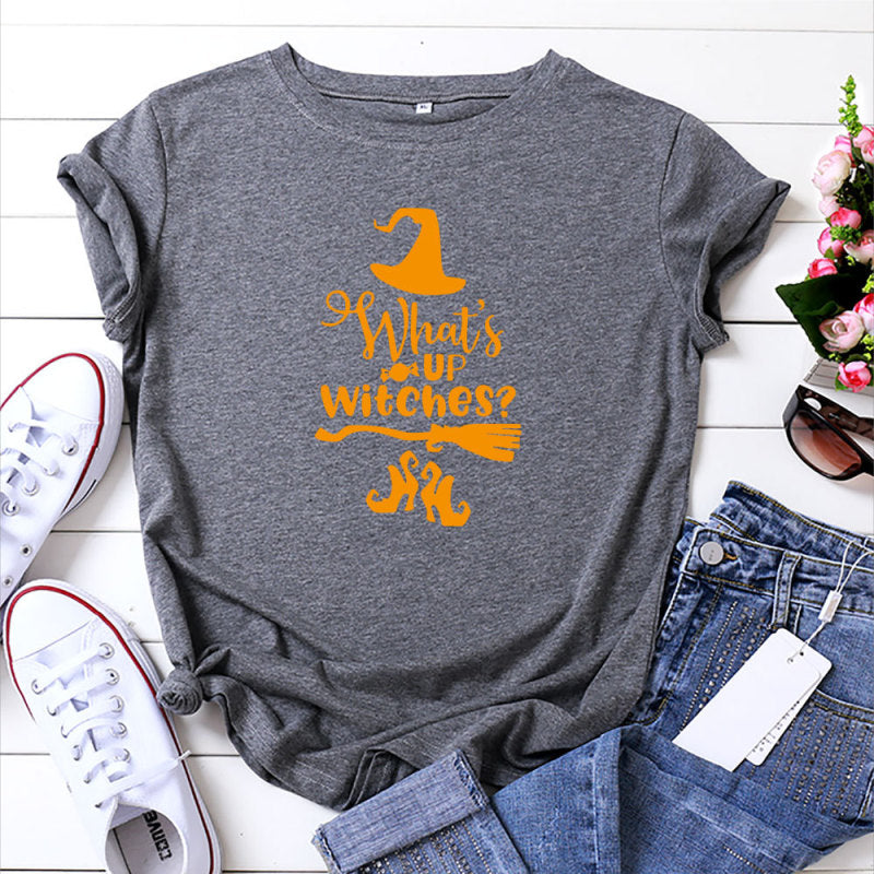 Camiseta informal de Halloween con cuello redondo y manga corta para mujer