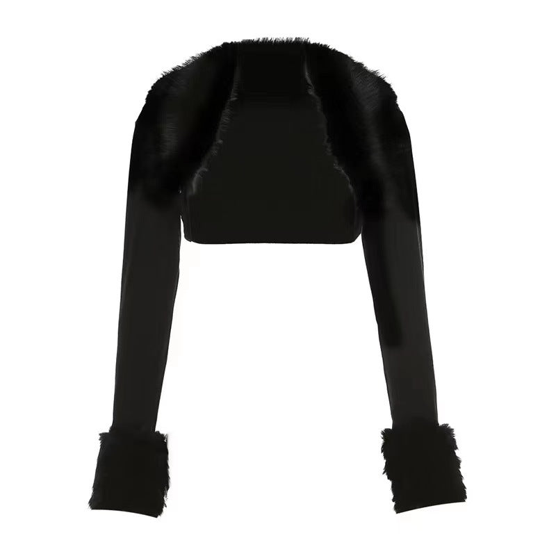 Women Fashion Plush Long Sleeve Crop Cardigan